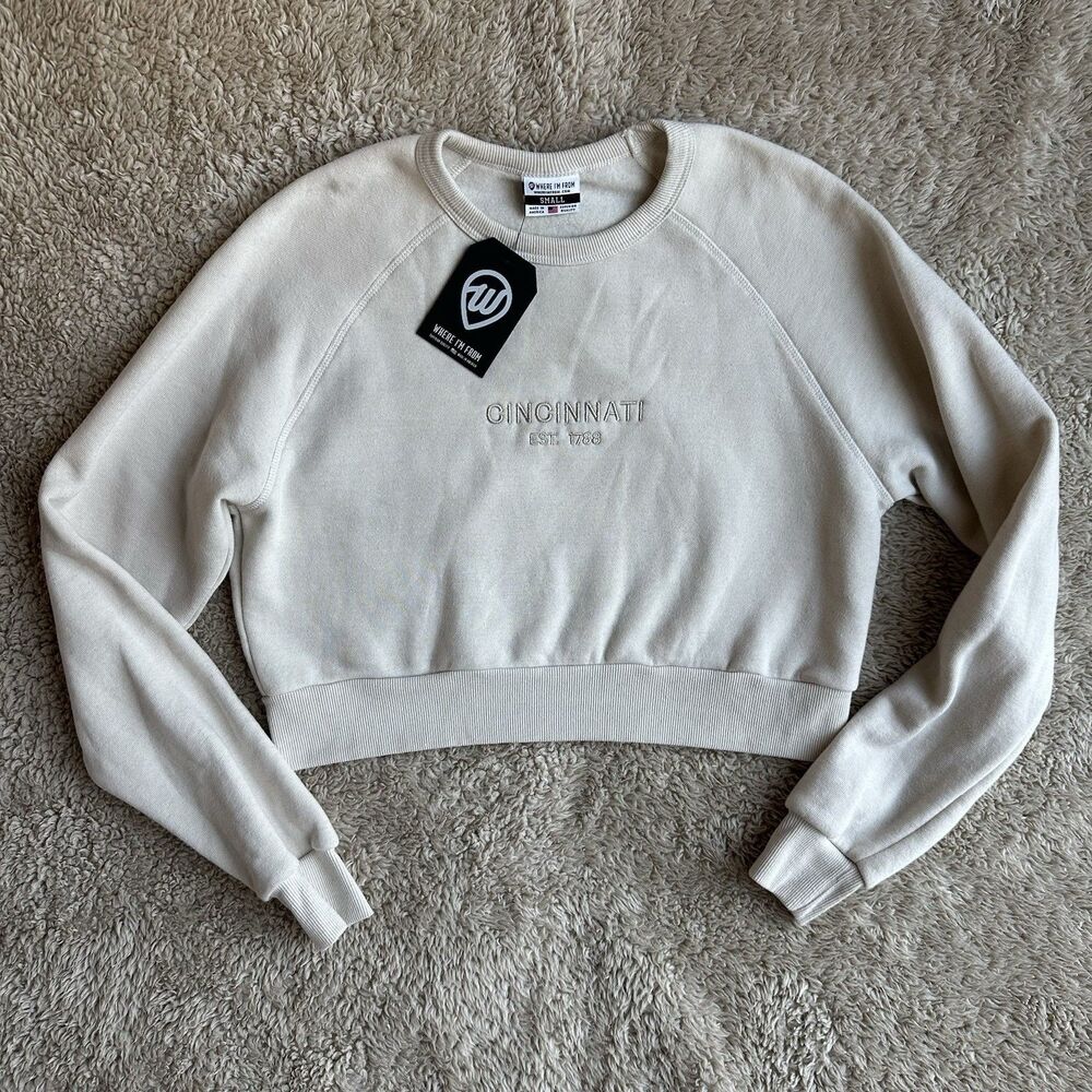 Cincinnati Cropped Crew Sweatshirt Embroidered Women’s Small Oatmeal